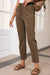 Side view of Drawstring Straight Pants with Pockets-coffee brown