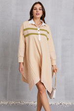 View of the Half Button Handkerchief Hem Dress -Light Apricot