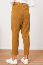View of the back of Pocketed Elastic Waist Pants-honey