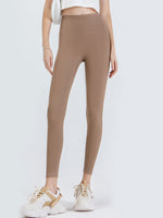Full view of beige Wide Waistband Sports Leggings 