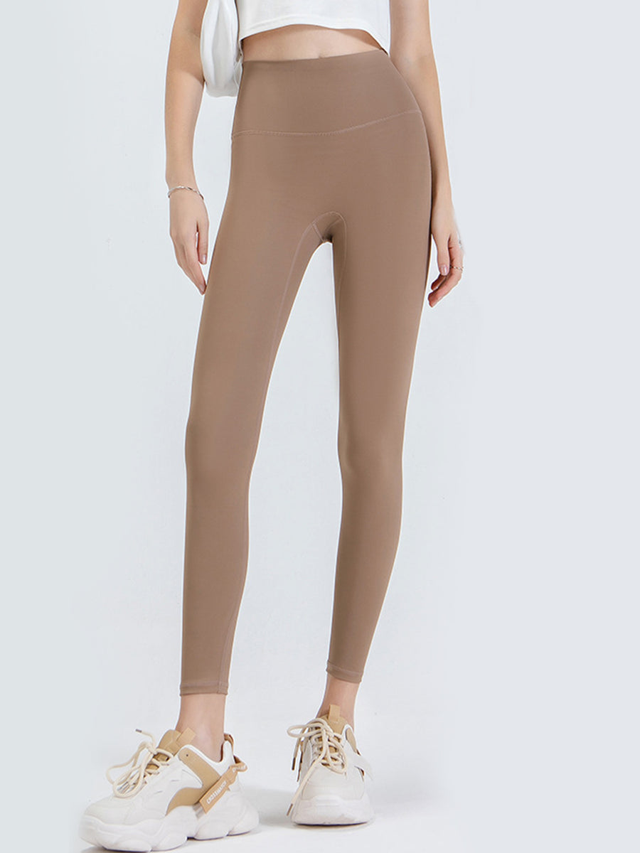 Full view of beige Wide Waistband Sports Leggings 
