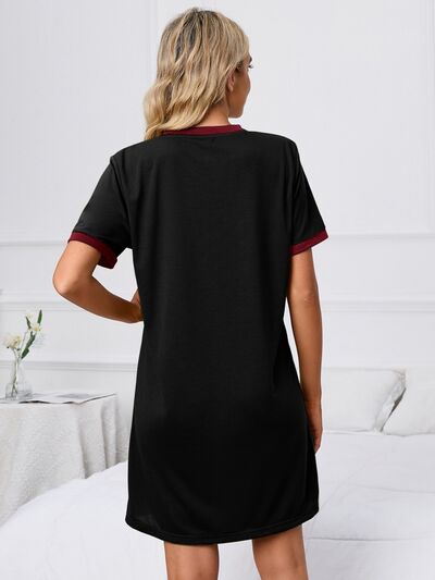 Vew of the back of Contrast Trim Round Neck Mini Dress-black