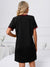 Vew of the back of Contrast Trim Round Neck Mini Dress-black