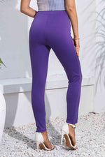 Back view of Chain Detail Slim Fit Cropped Pants