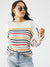 Close up view of Striped Round Neck Dropped Shoulder Sweater