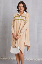 Slight side view of Half Button Handkerchief Hem Dress -Light Apricot