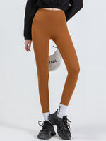 Front view of brown Wide Waistband Sports Leggings 