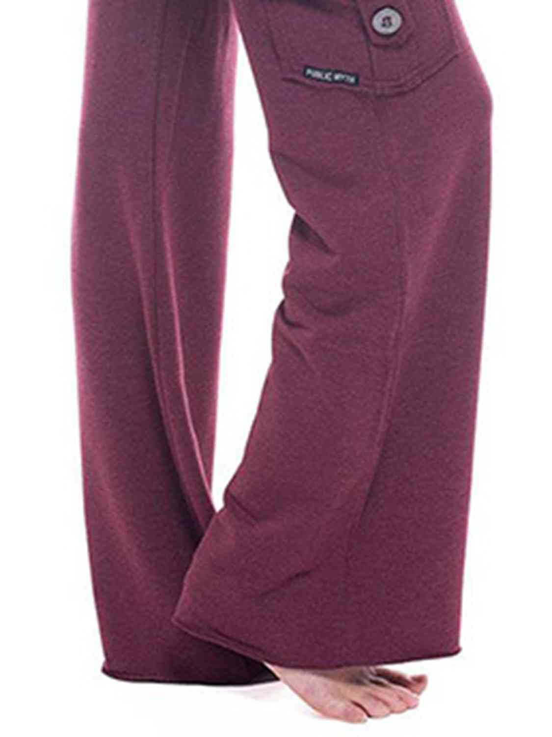 Picture of Mid Waist Pants with Pockets-wine from the knee down to the foot