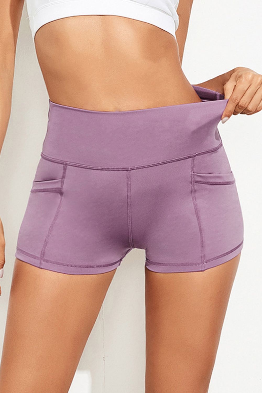 Exposed Seam High Waist Yoga Shorts by GoBliss