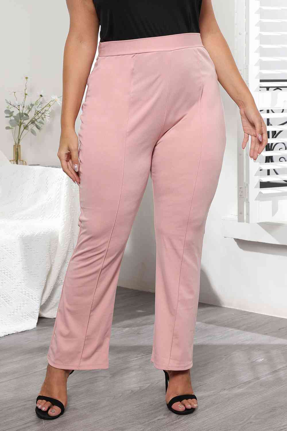 View of the front of Plus Size Seamed Detail Plain Pants