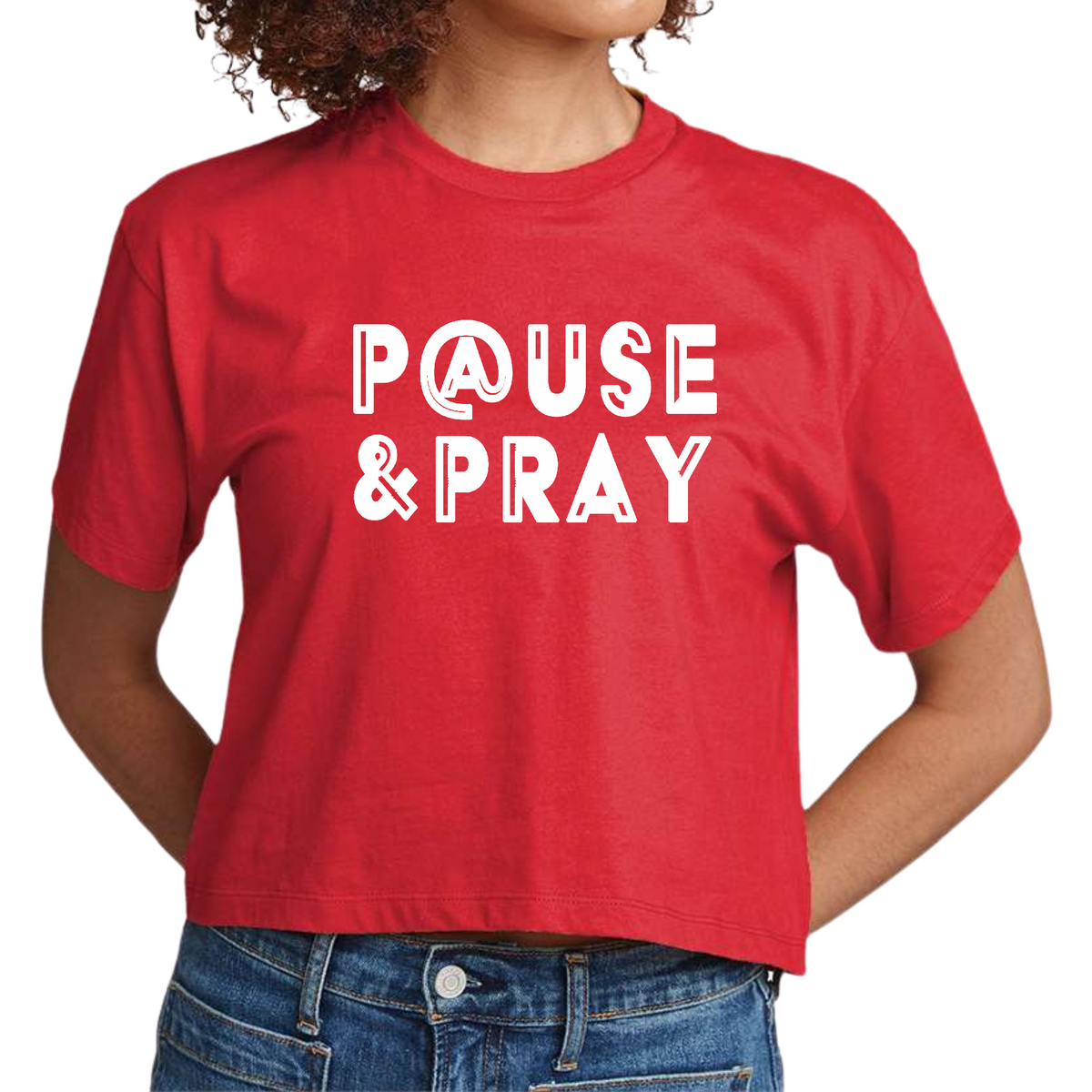 Womens Short Sleeve Cropped T-Shirt, Pause And Pray, Christian by inQue.Style