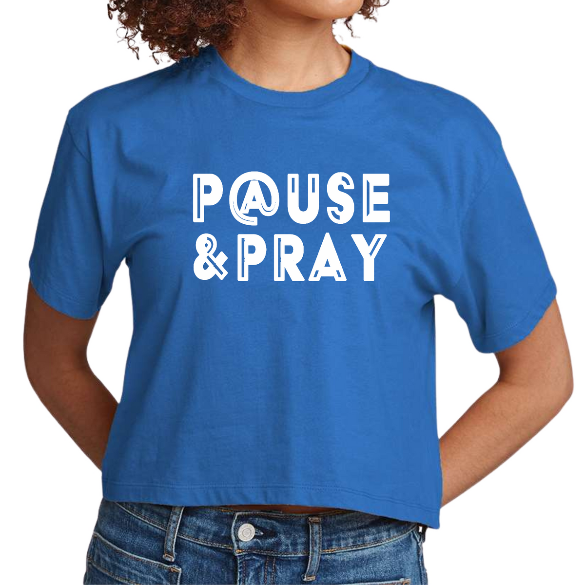 Womens Short Sleeve Cropped T-Shirt, Pause And Pray, Christian by inQue.Style