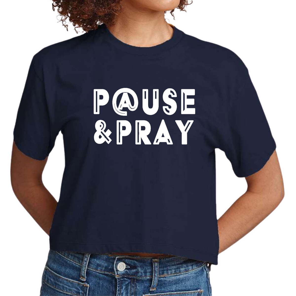 Womens Short Sleeve Cropped T-Shirt, Pause And Pray, Christian by inQue.Style