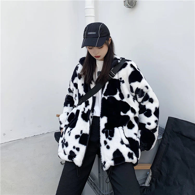 Rorschach Faux Fur Zip Up Hoodie by White Market