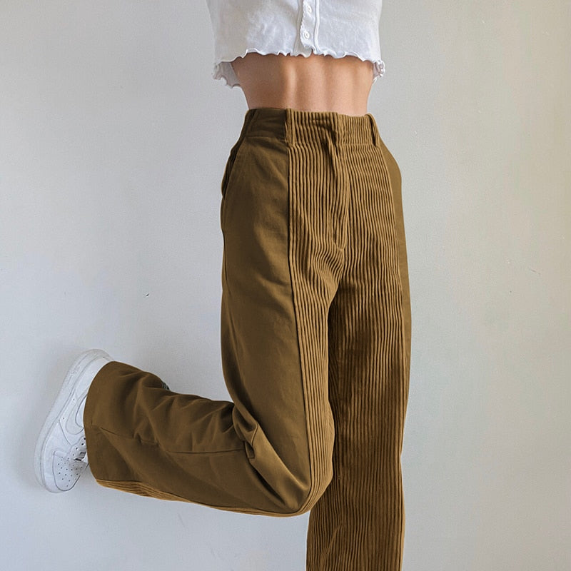 Patched Corduroy High Waisted Pants by White Market