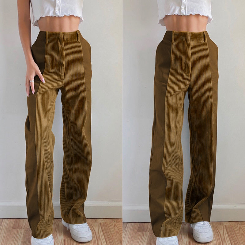 Patched Corduroy High Waisted Pants by White Market