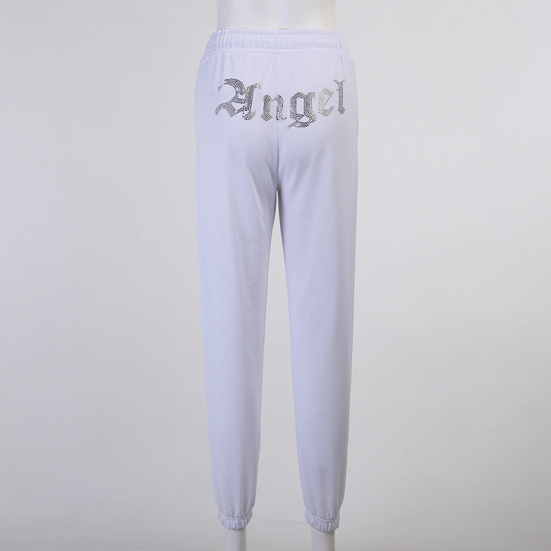Angel Studded Rhinestone Sweatpants