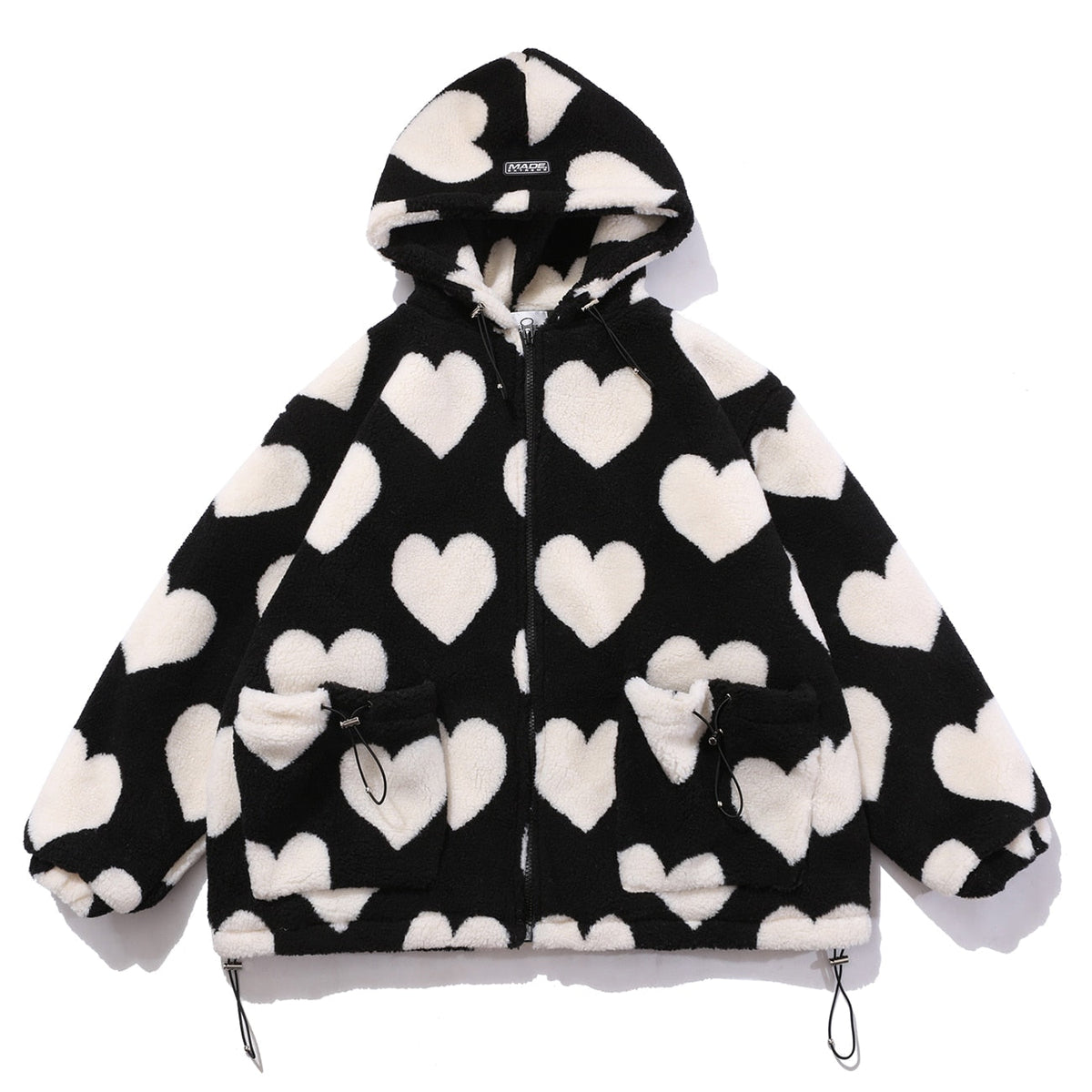 Oversized Hearts Sherpa Coat by White Market