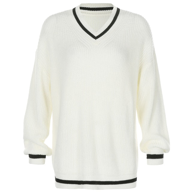 V Neck Preppy Cream Sweater by White Market