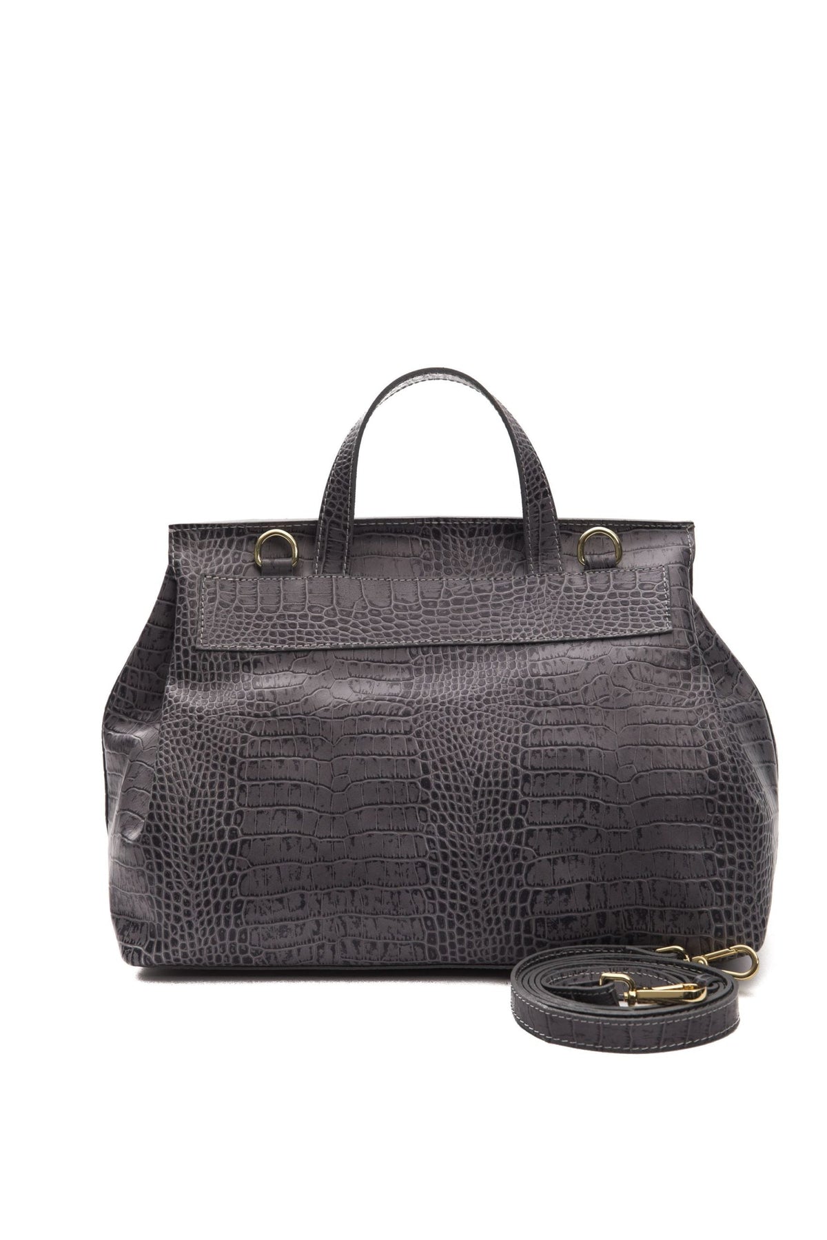 Gray Leather Handbag by Faz