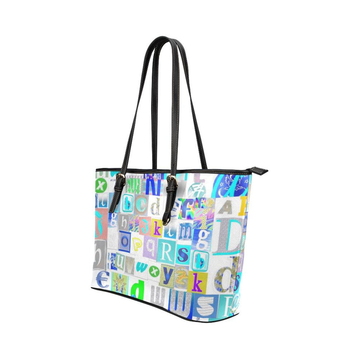 Tote Bag - White Alphabet Pattern - Double Handle Large Bag - B3558229 by inQue.Style