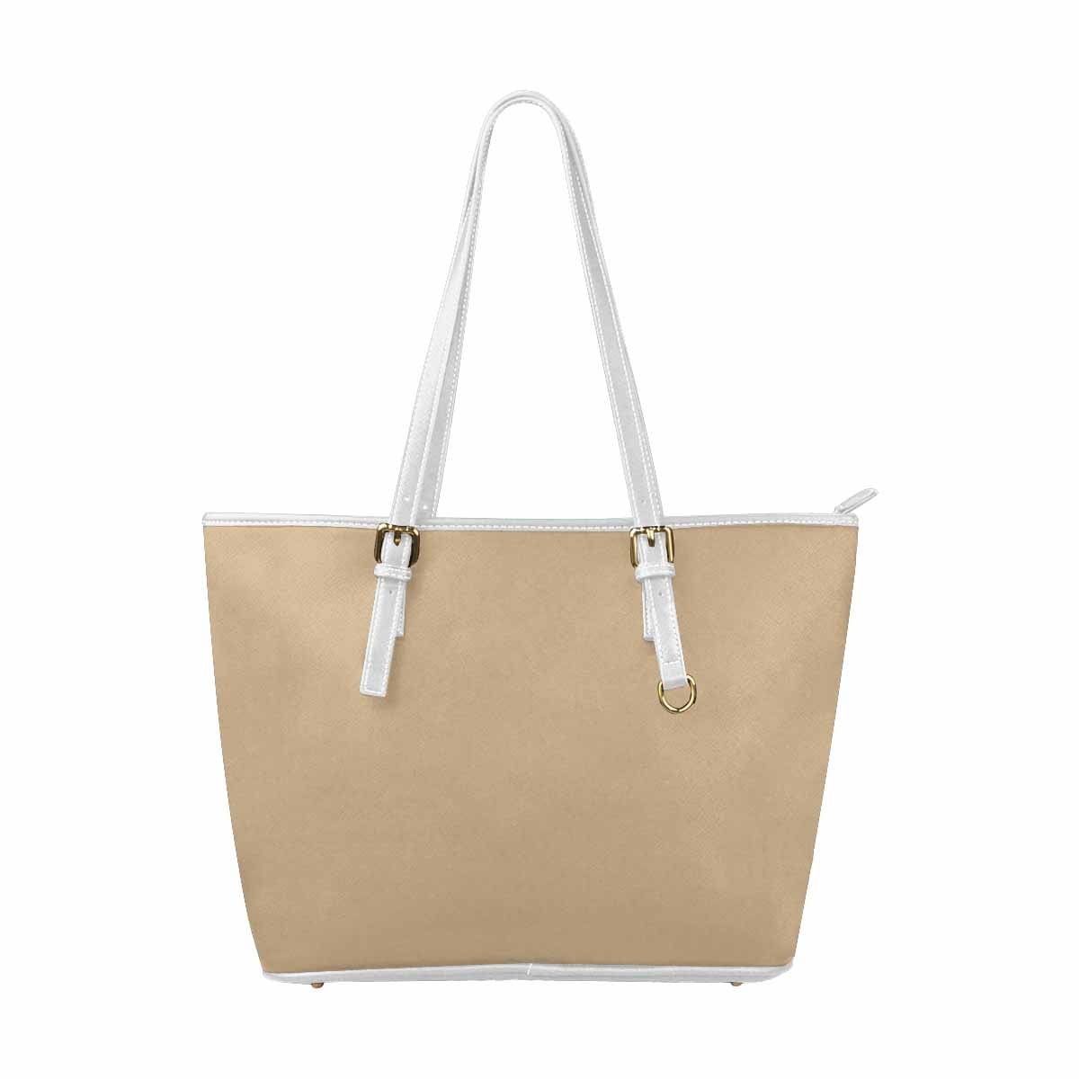 Tan Brown - Large Leather Tote Bag with Zipper by inQue.Style