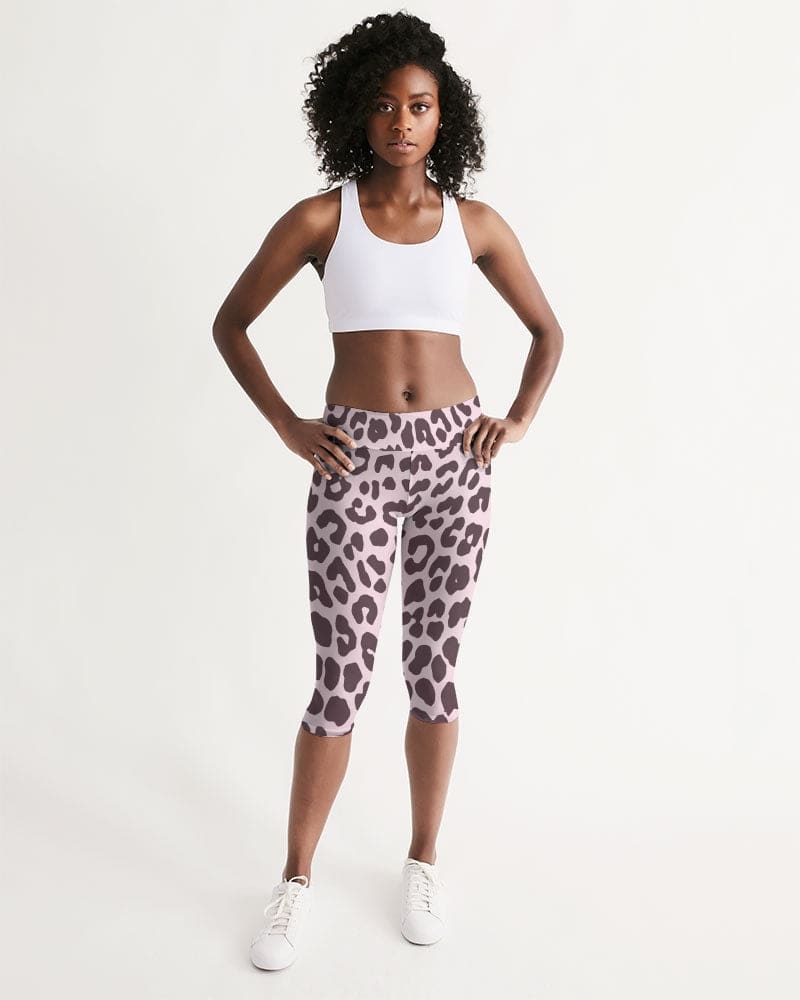 Women&#39;s Mid-Rise Capri / Pink and Black Leopard Print by inQue.Style