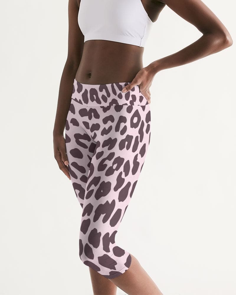 Women&#39;s Mid-Rise Capri / Pink and Black Leopard Print by inQue.Style