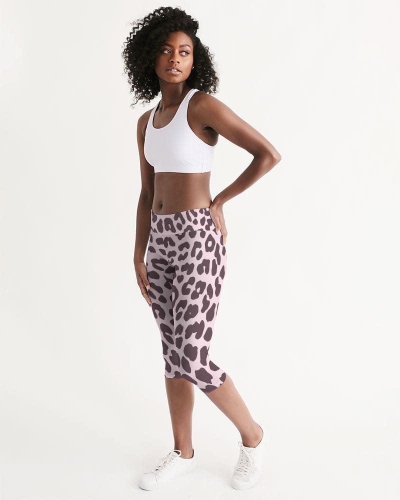 Women&#39;s Mid-Rise Capri / Pink and Black Leopard Print by inQue.Style