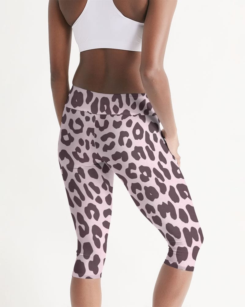 Women&#39;s Mid-Rise Capri / Pink and Black Leopard Print by inQue.Style